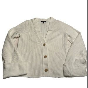 COZY Banana Republic Women's Large Ivory Oversized 3 Button V neck Cardigan